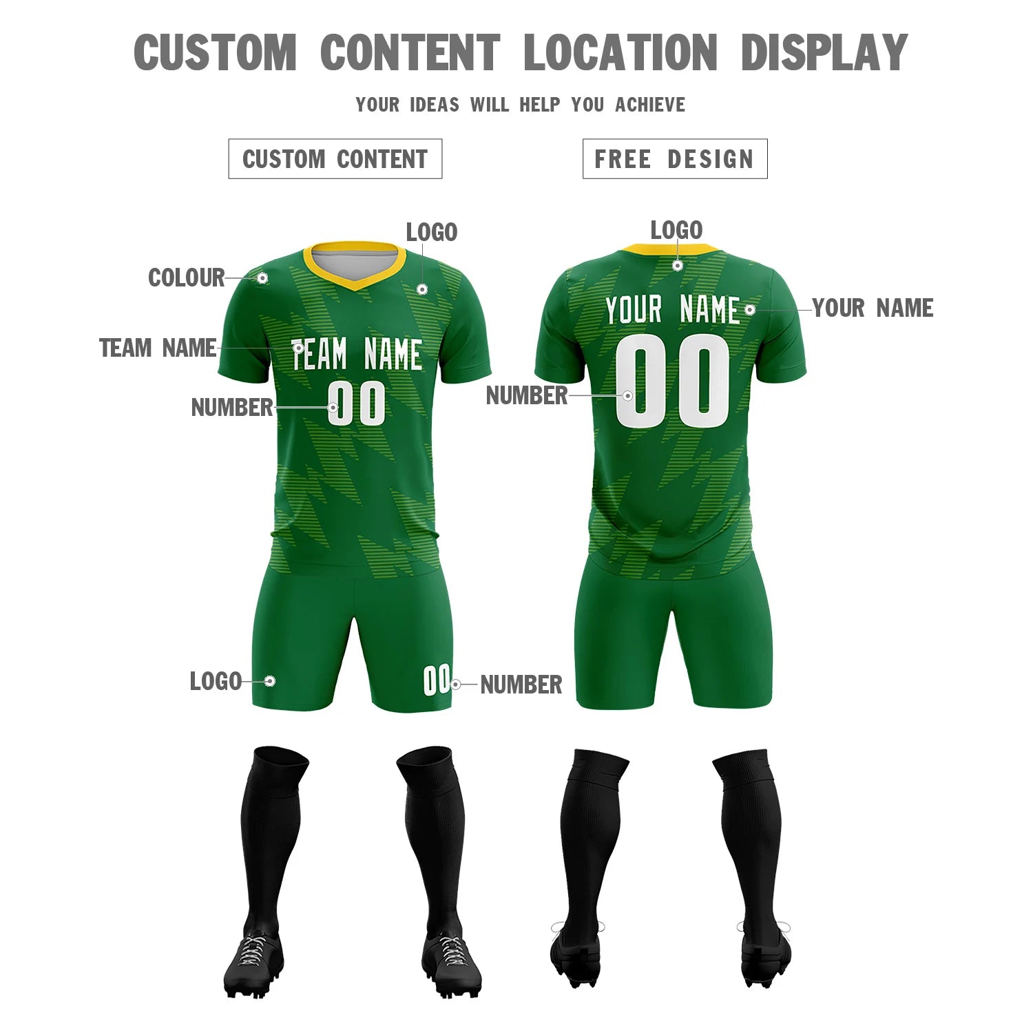 Custom Neon Green Fluorescent Green Quick Dry Training Uniform Soccer Sets Jersey
