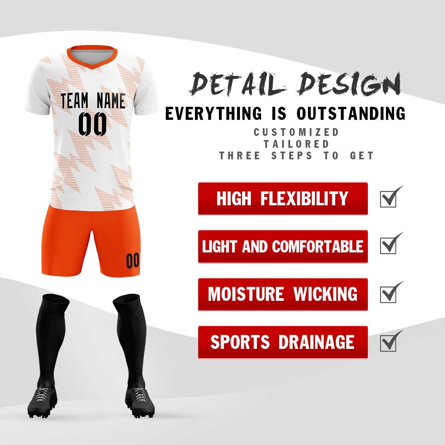 Custom White Orange Quick Dry Training Uniform Soccer Sets Jersey