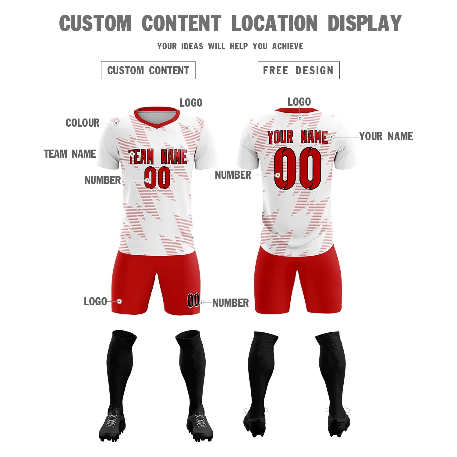 Custom White Red Quick Dry Training Uniform Soccer Sets Jersey