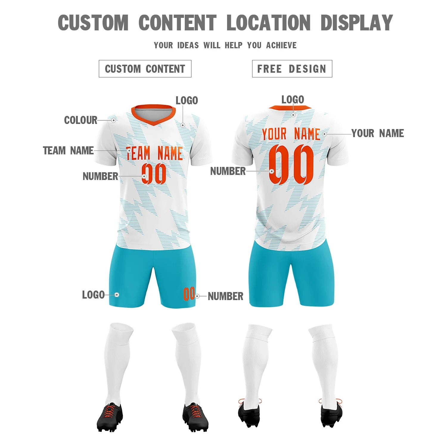 Custom White Aqua Quick Dry Training Uniform Soccer Sets Jersey