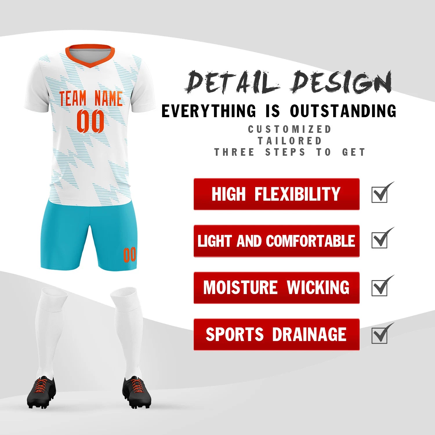 Custom White Aqua Quick Dry Training Uniform Soccer Sets Jersey