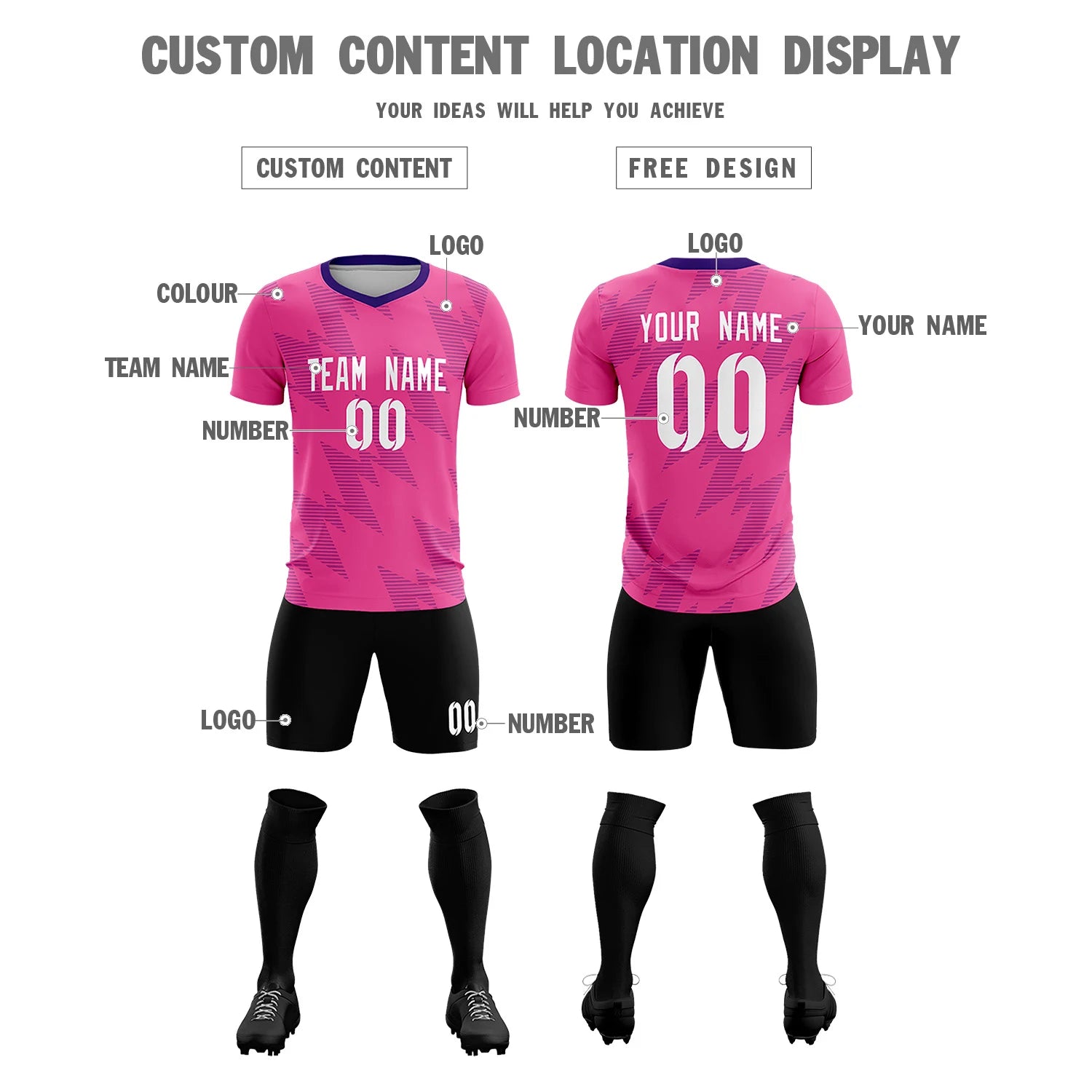 Custom Pink Purple Quick Dry Training Uniform Soccer Sets Jersey