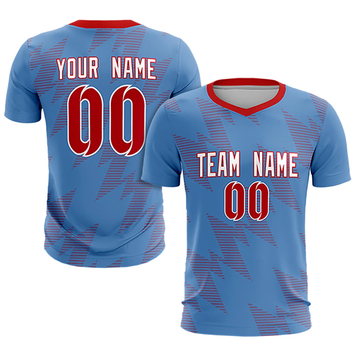Custom Powder Blue Red Quick Dry Training Uniform Soccer Sets Jersey