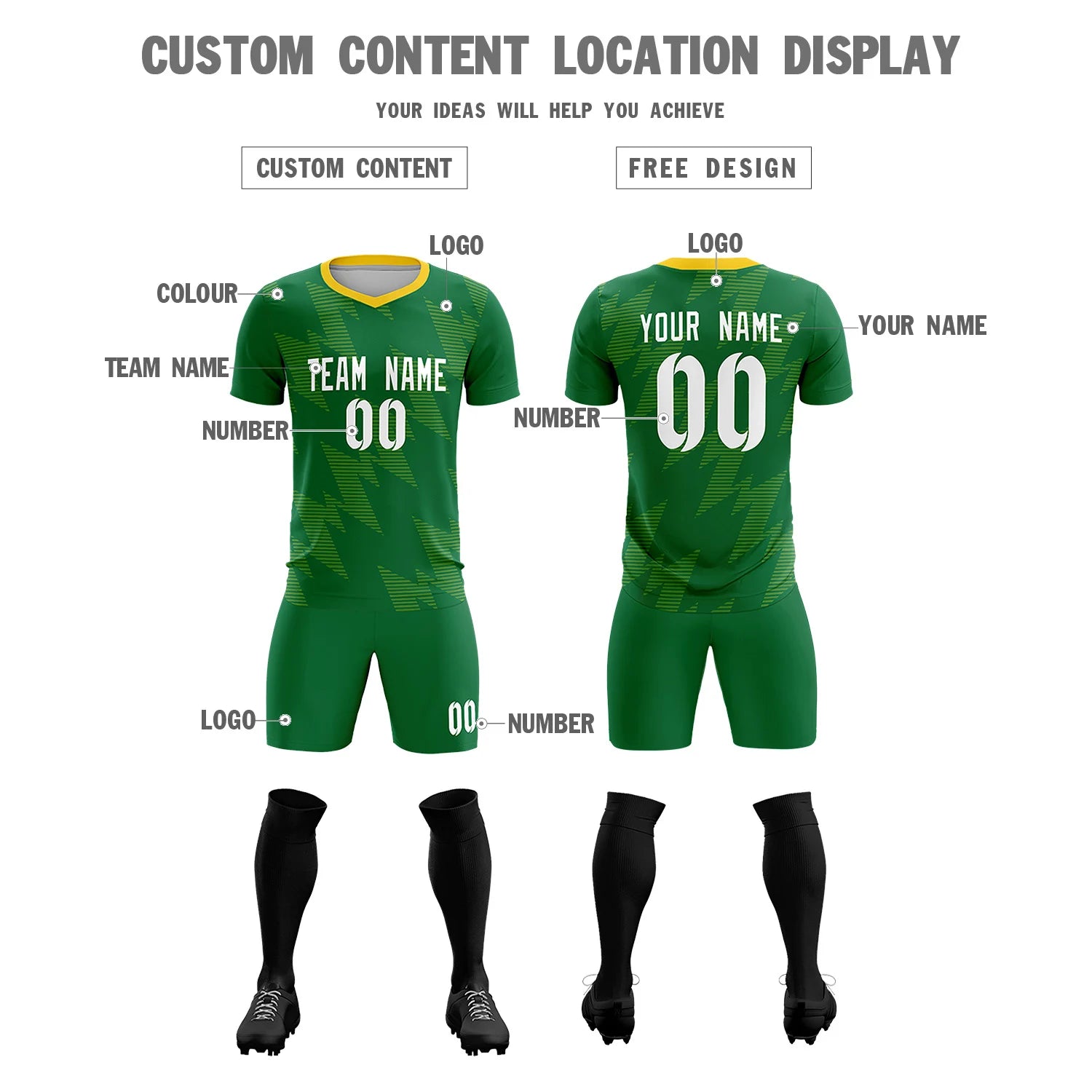 Custom Neon Green Fluorescent Green Quick Dry Training Uniform Soccer Sets Jersey