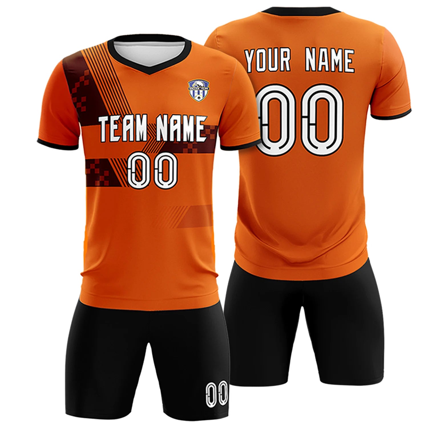 Custom Orange Black Training Uniform For Men Soccer Sets Jersey