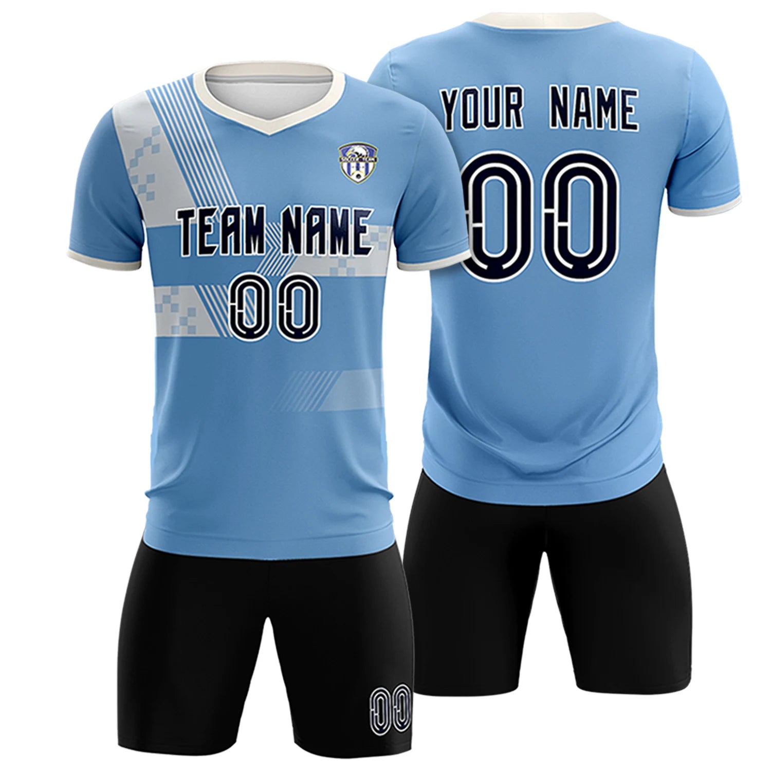 Custom Light Blue Cream Training Uniform For Men Soccer Sets Jersey
