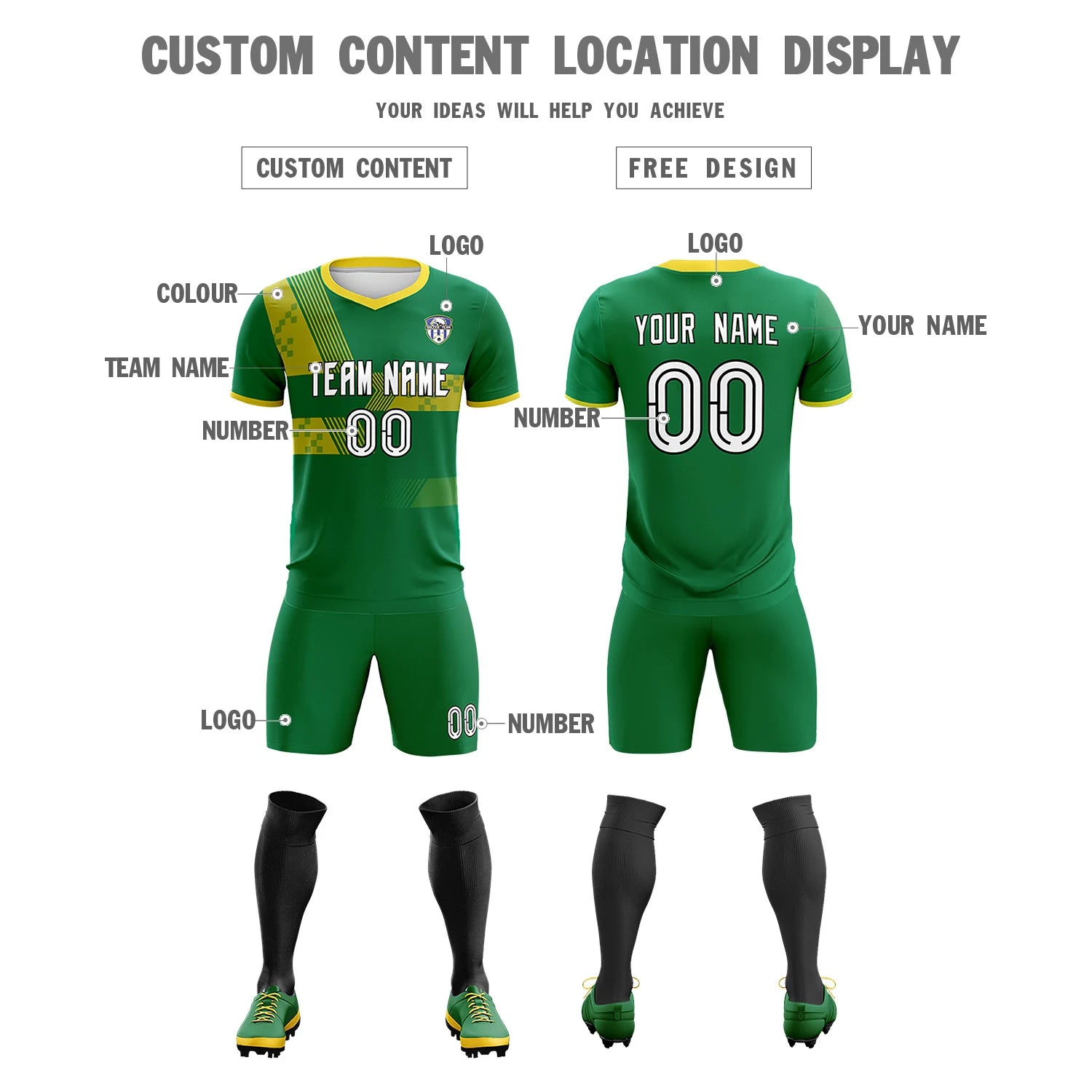 Custom Kelly Green Gold01 Training Uniform For Men Soccer Sets Jersey