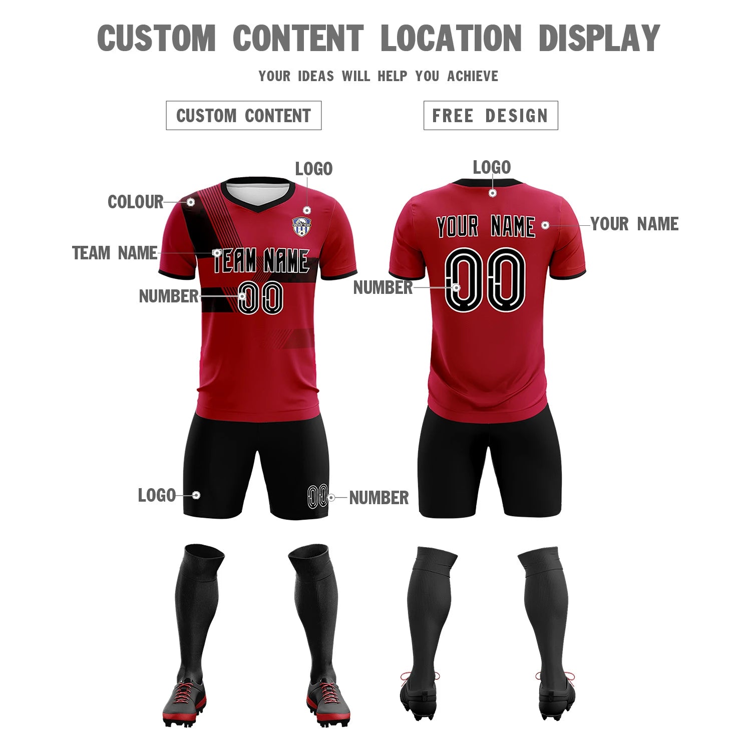 Custom Red Navy Training Uniform For Men Soccer Sets Jersey