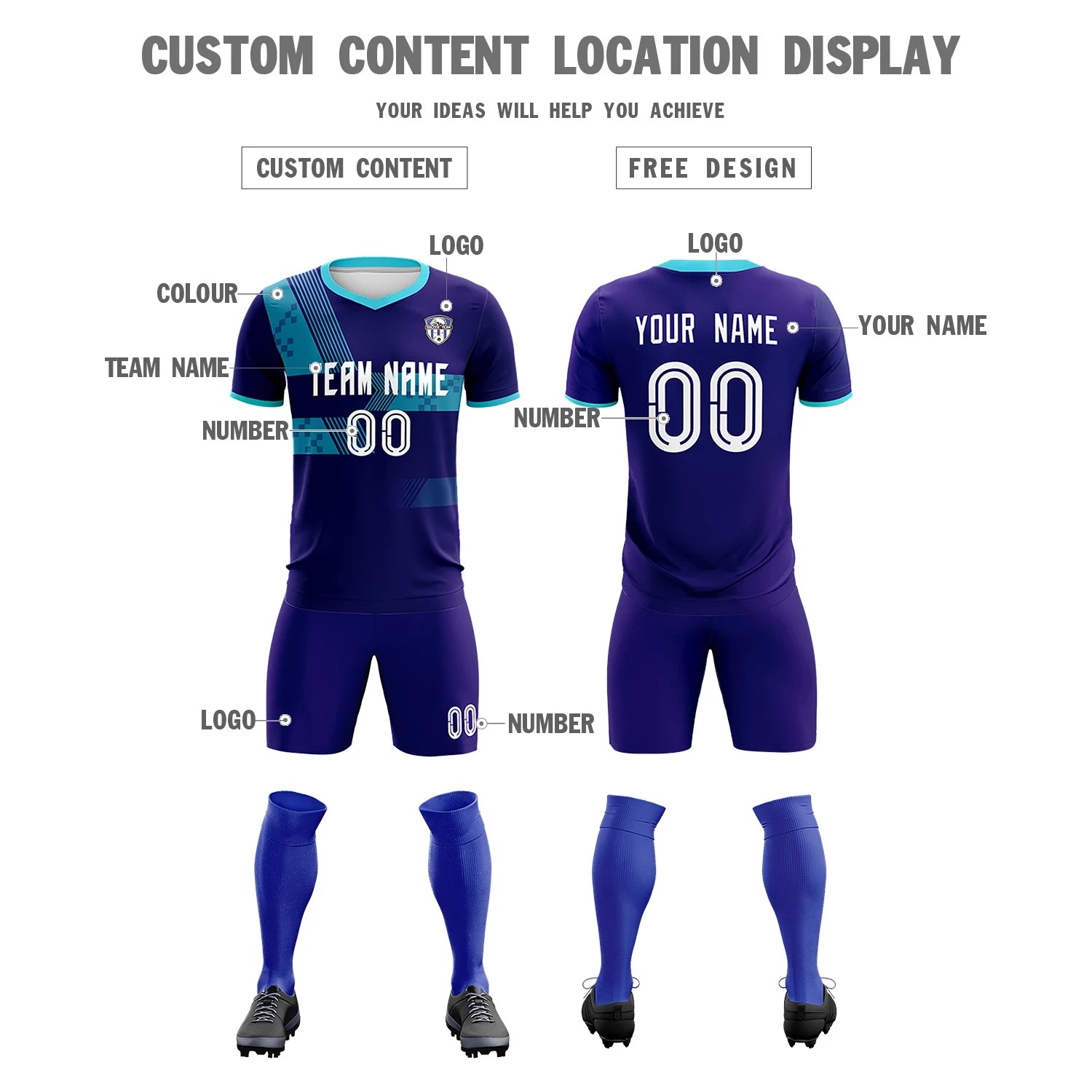 Custom Purple Aqua Training Uniform For Men Soccer Sets Jersey