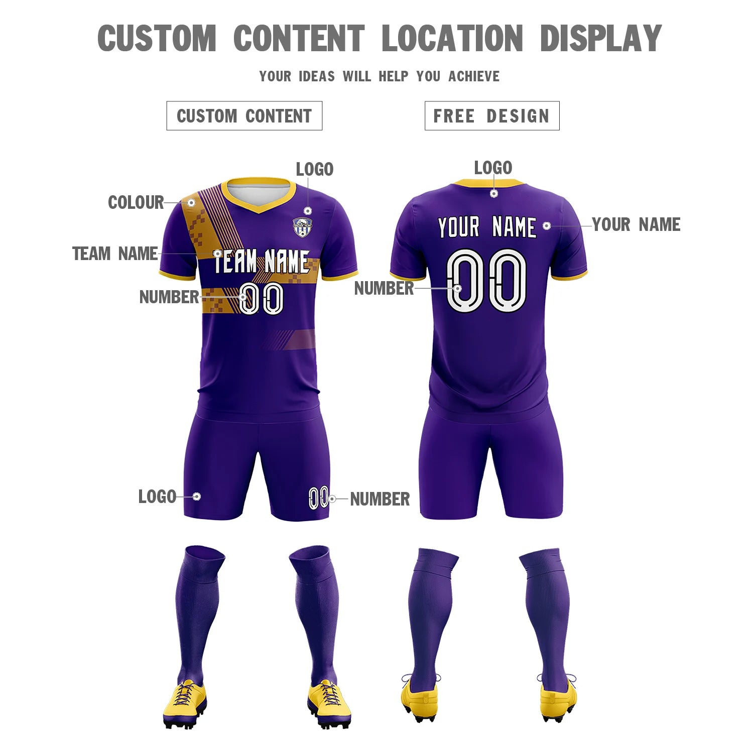 Custom Purple Gold01 Training Uniform For Men Soccer Sets Jersey