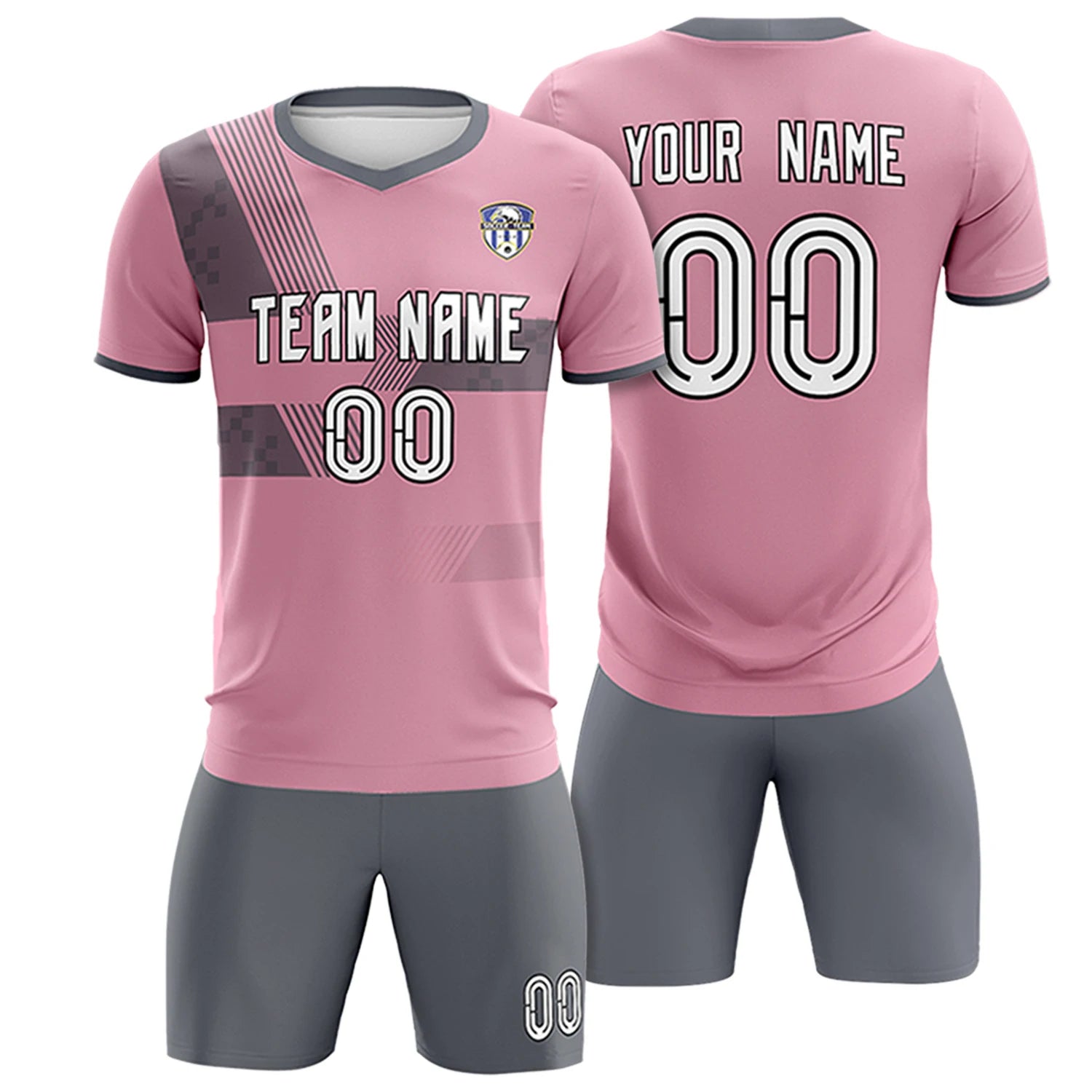 Custom Light Pink Gray Training Uniform For Men Soccer Sets Jersey