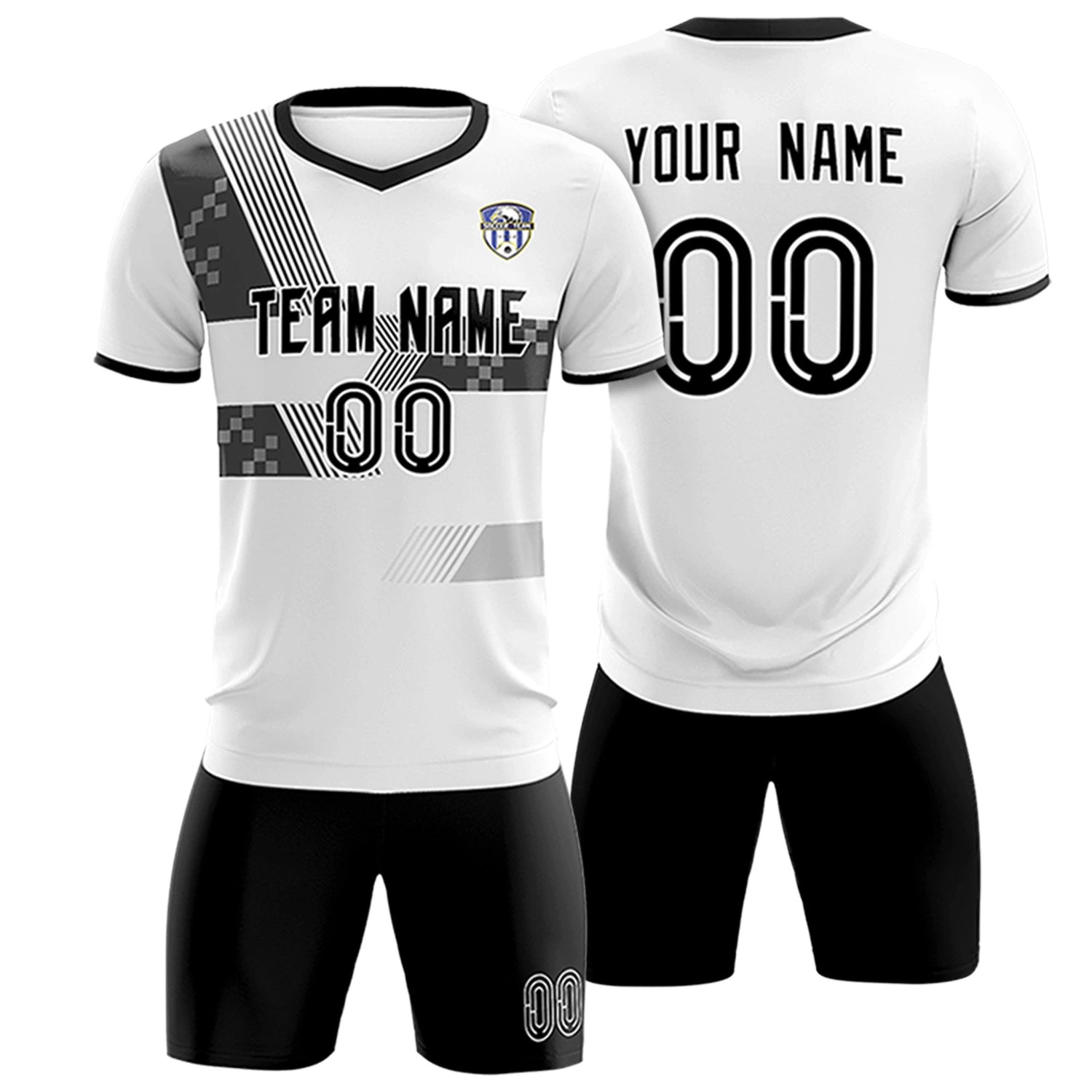 Custom White Black Training Uniform For Men Soccer Sets Jersey