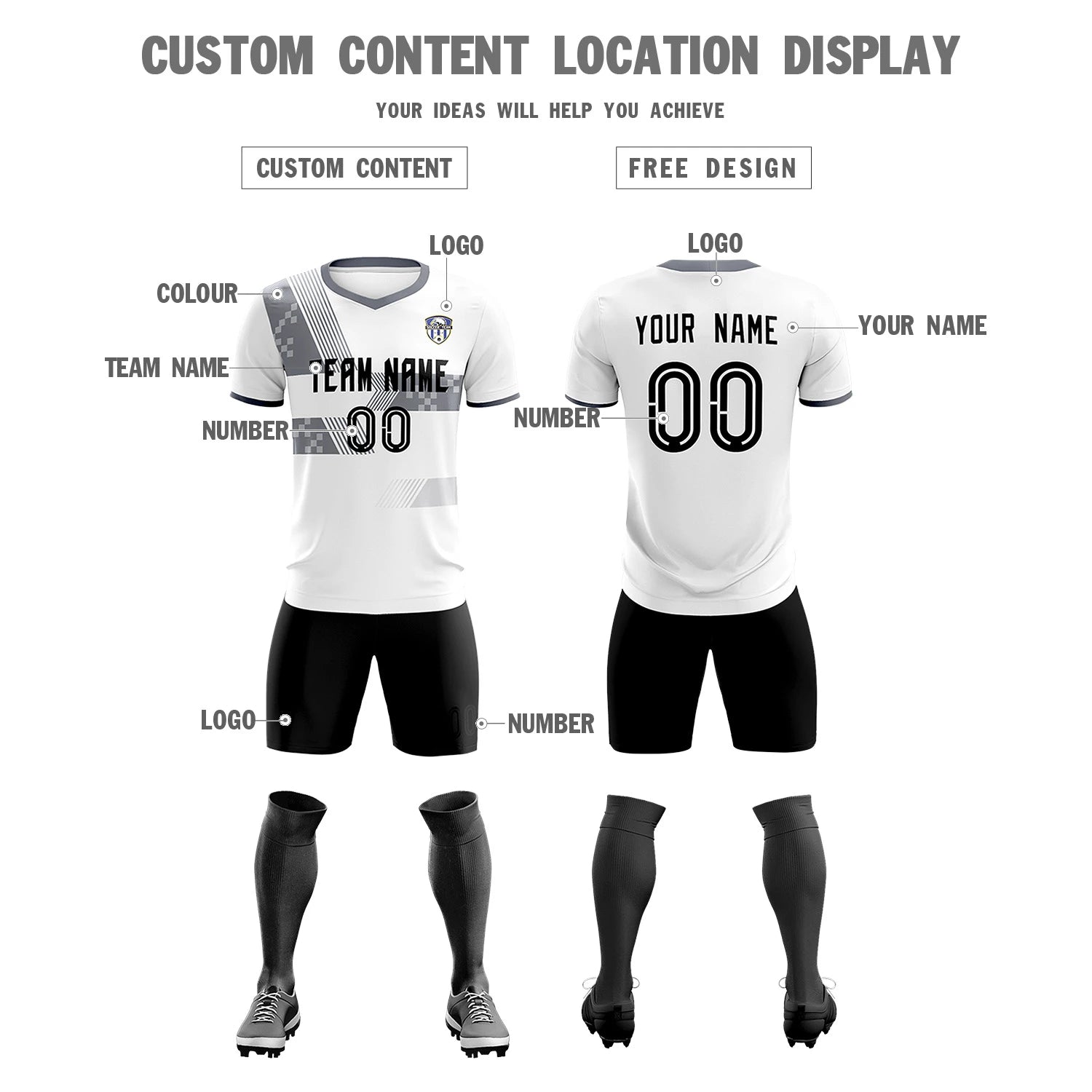 Custom White Gray Training Uniform For Men Soccer Sets Jersey