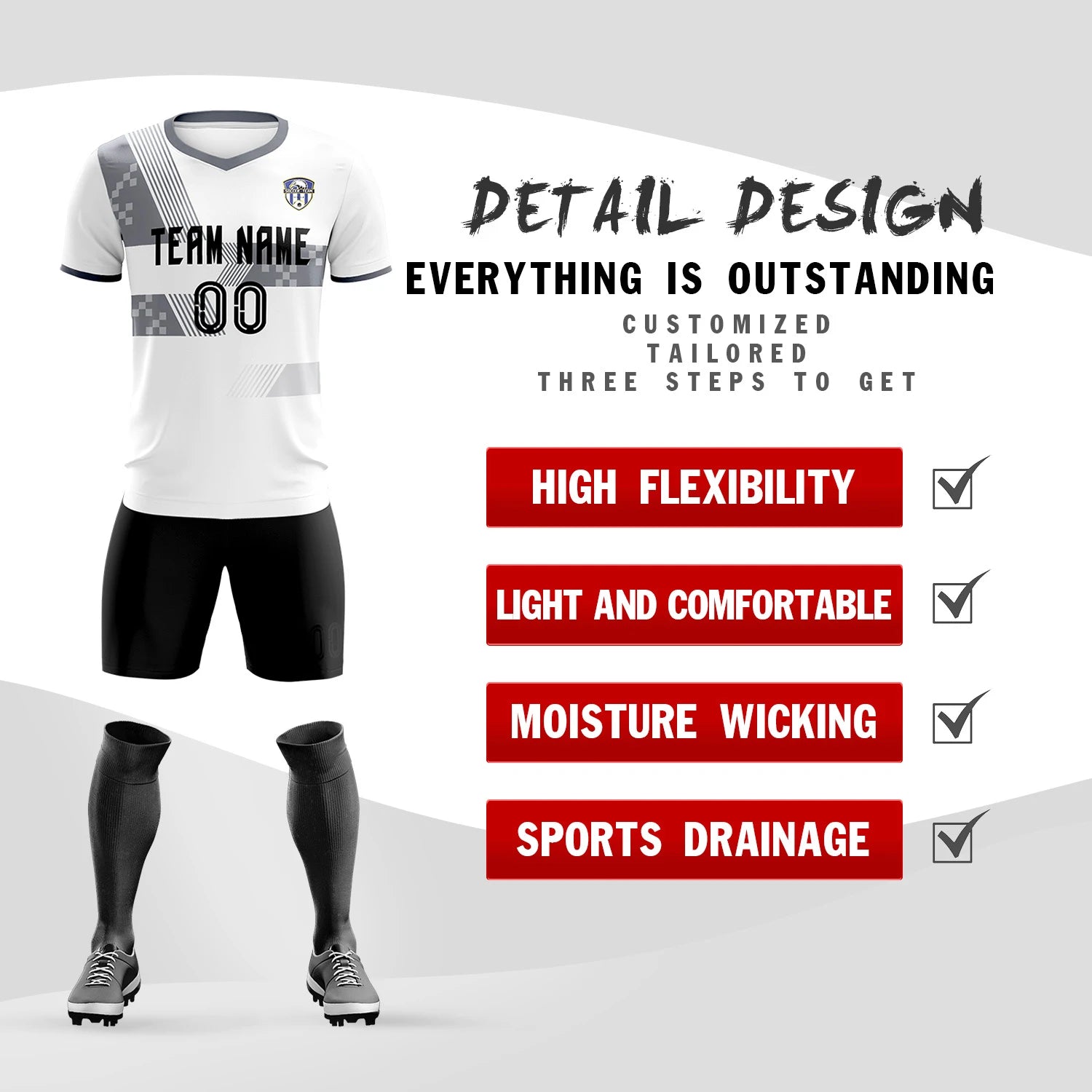 Custom White Gray Training Uniform For Men Soccer Sets Jersey