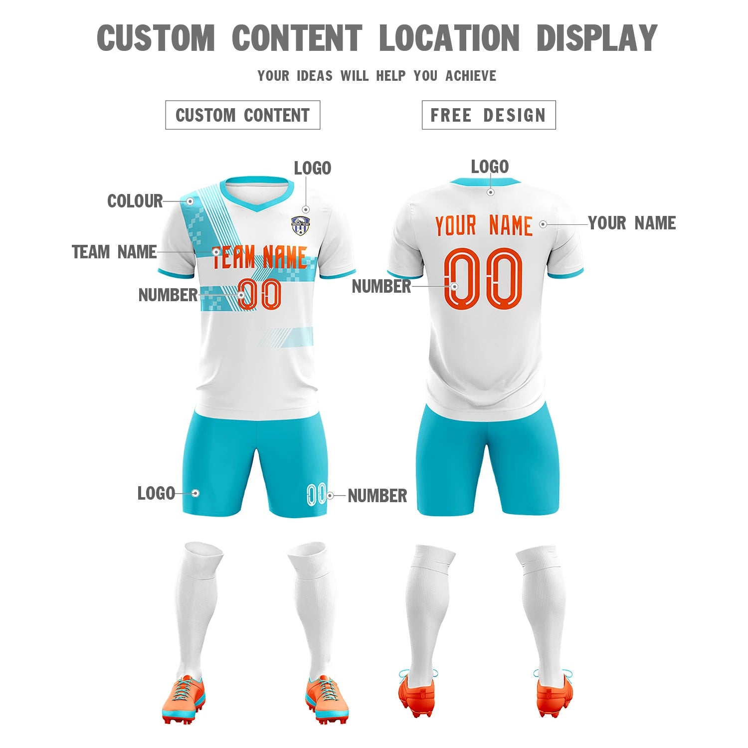 Custom White Aqua Training Uniform For Men Soccer Sets Jersey
