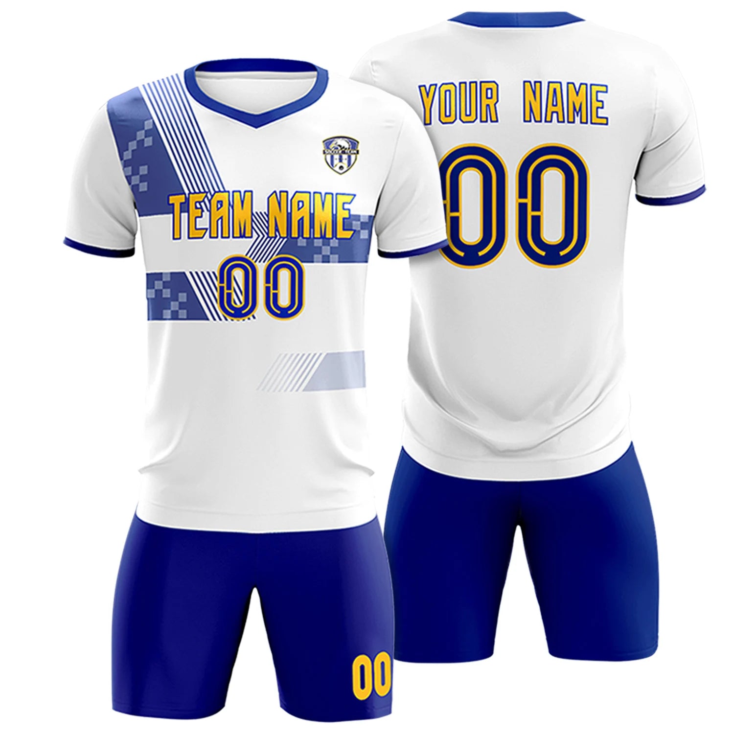 Custom White Royal Blue Training Uniform For Men Soccer Sets Jersey