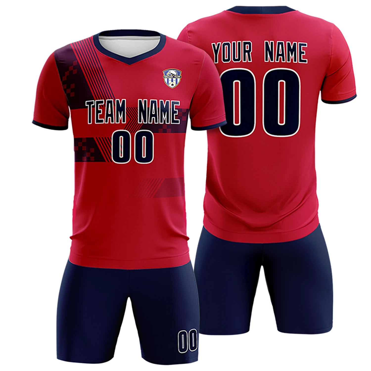 Custom Red Navy Training Uniform For Men Soccer Sets Jersey