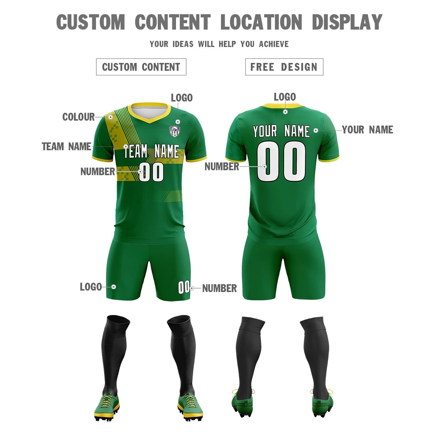 Custom Kelly Green Gold01 Training Uniform For Men Soccer Sets Jersey