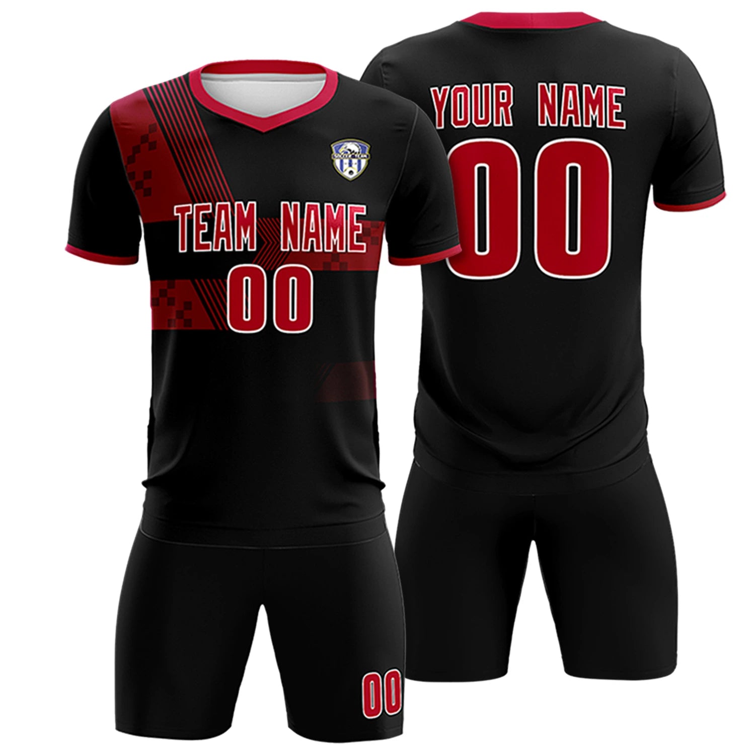 Uniforme de entrenamiento de fútbol personalizado negro y rojo para hombre. Conjuntos de camiseta.