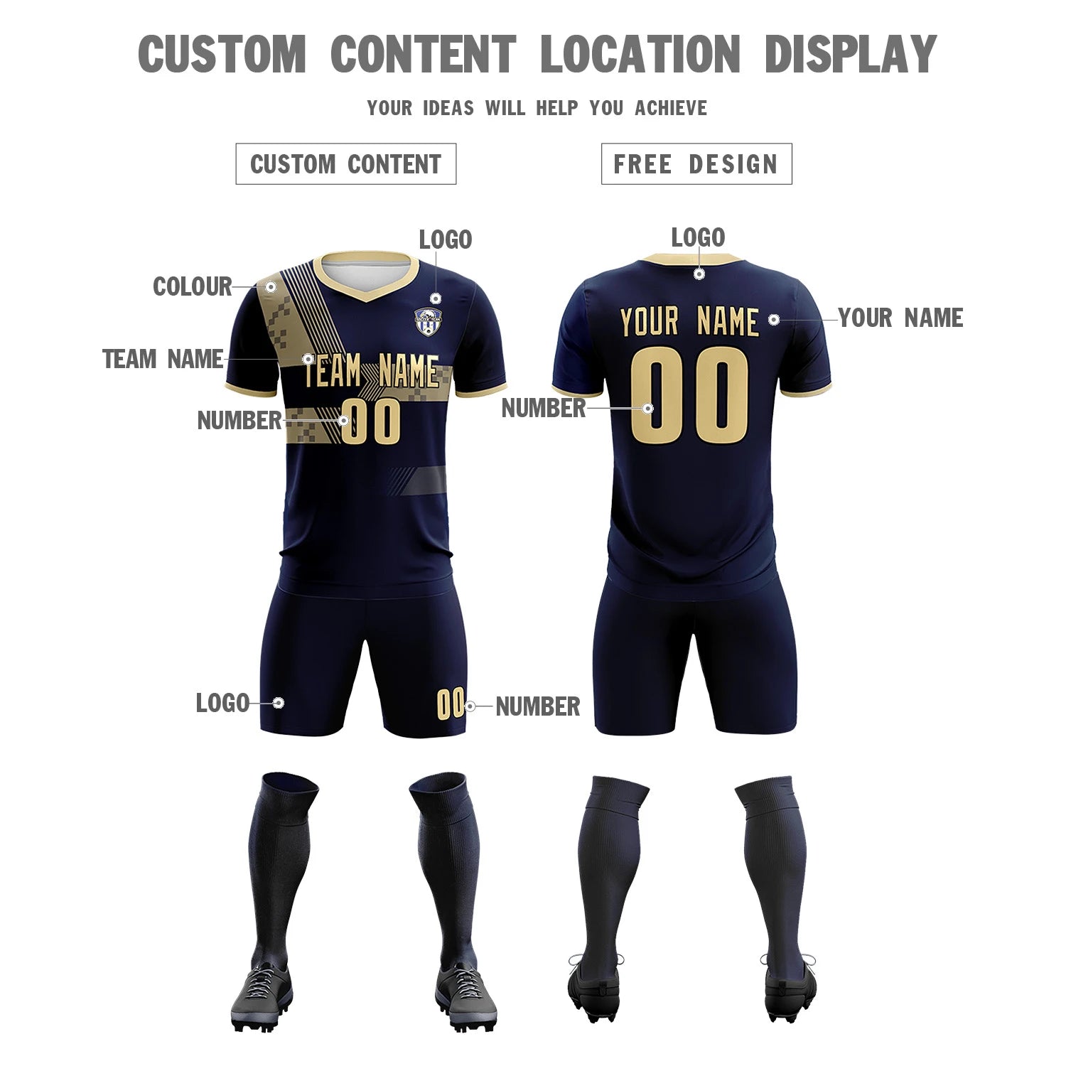 Custom Navy Khaki Training Uniform For Men Soccer Sets Jersey