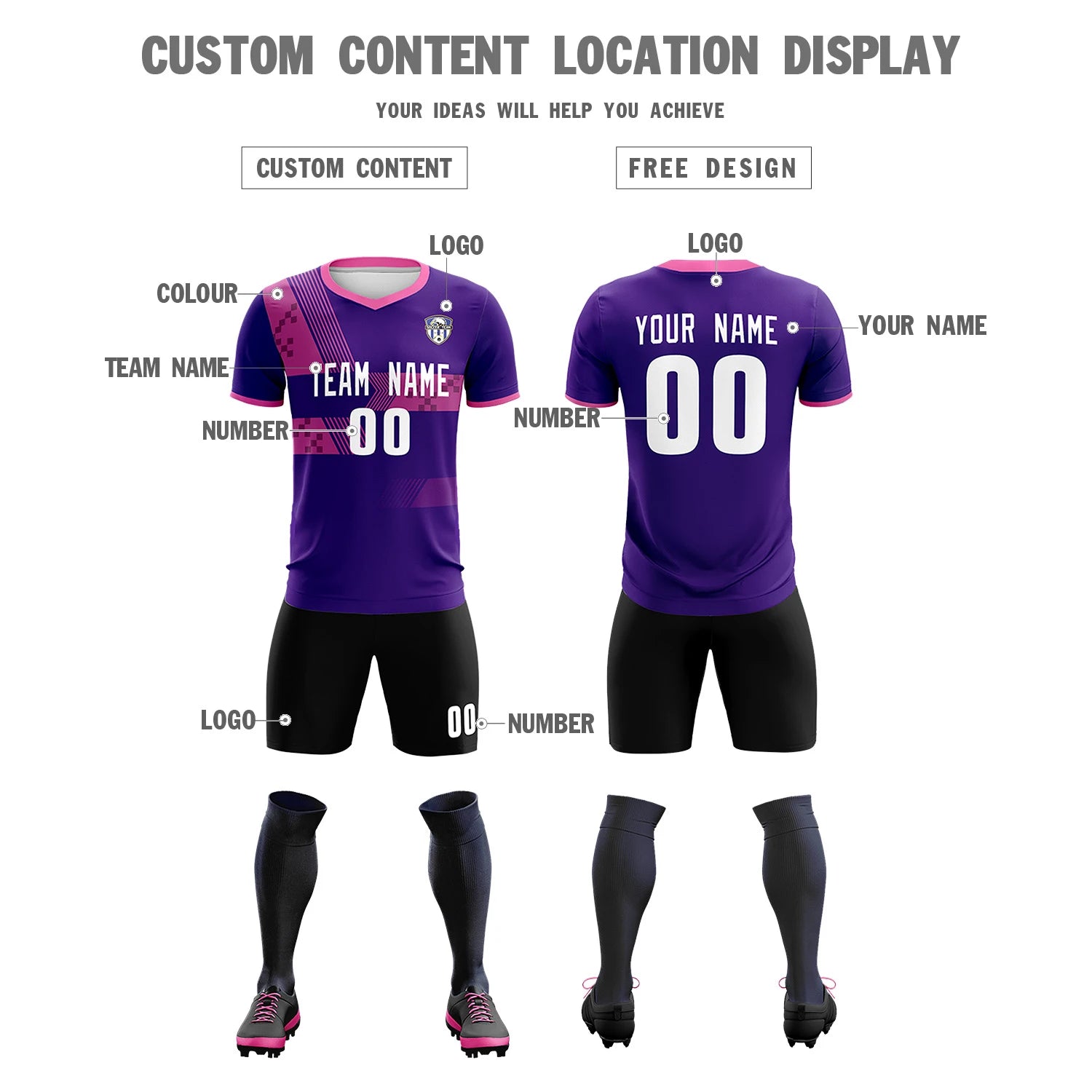 Custom Purple Pink Training Uniform For Men Soccer Sets Jersey