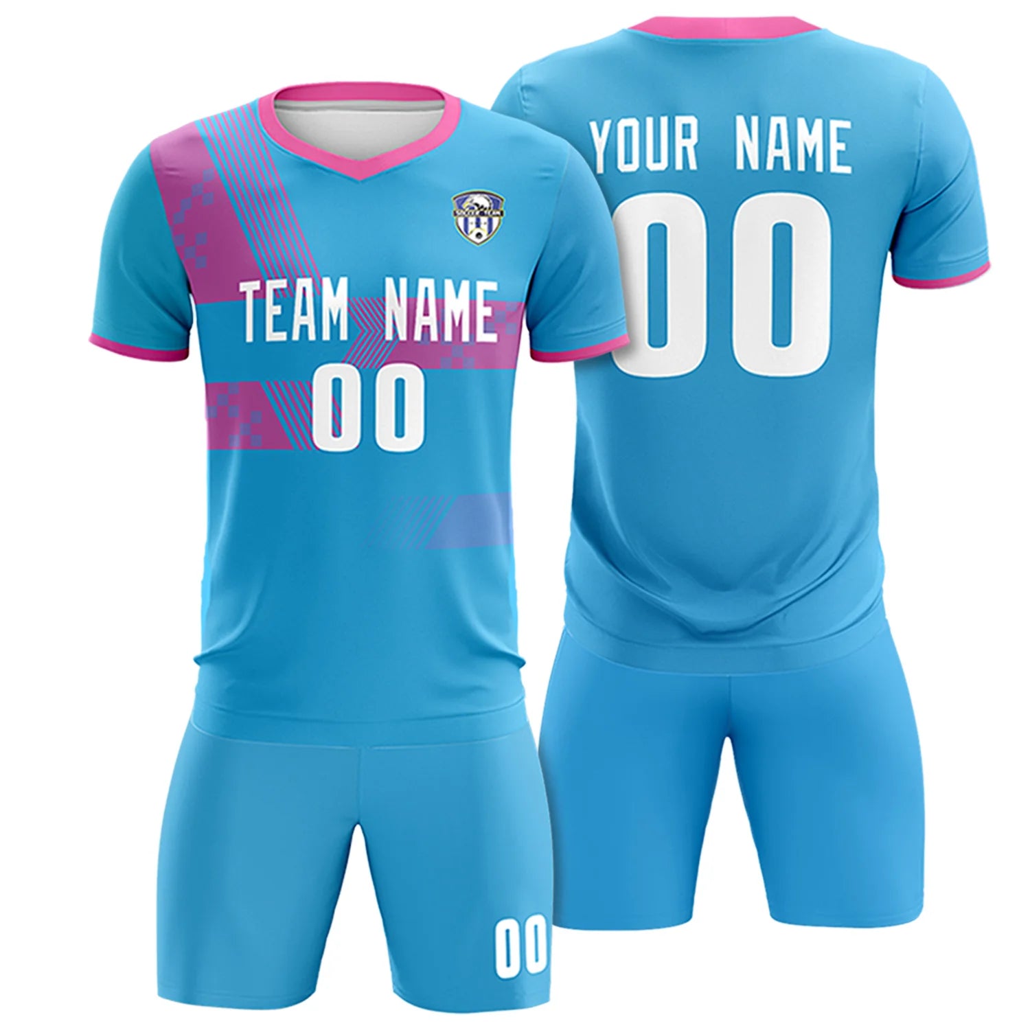 Custom Powder Blue Pink Training Uniform For Men Soccer Sets Jersey