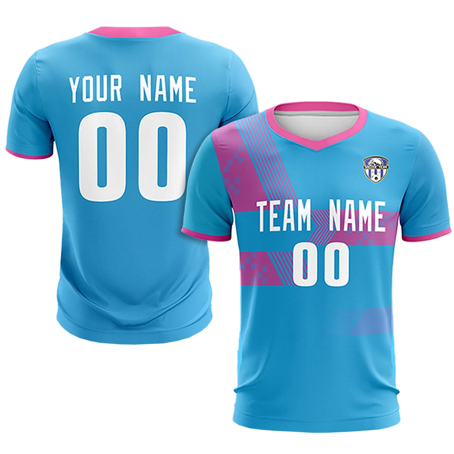 Custom Powder Blue Pink Training Uniform For Men Soccer Sets Jersey