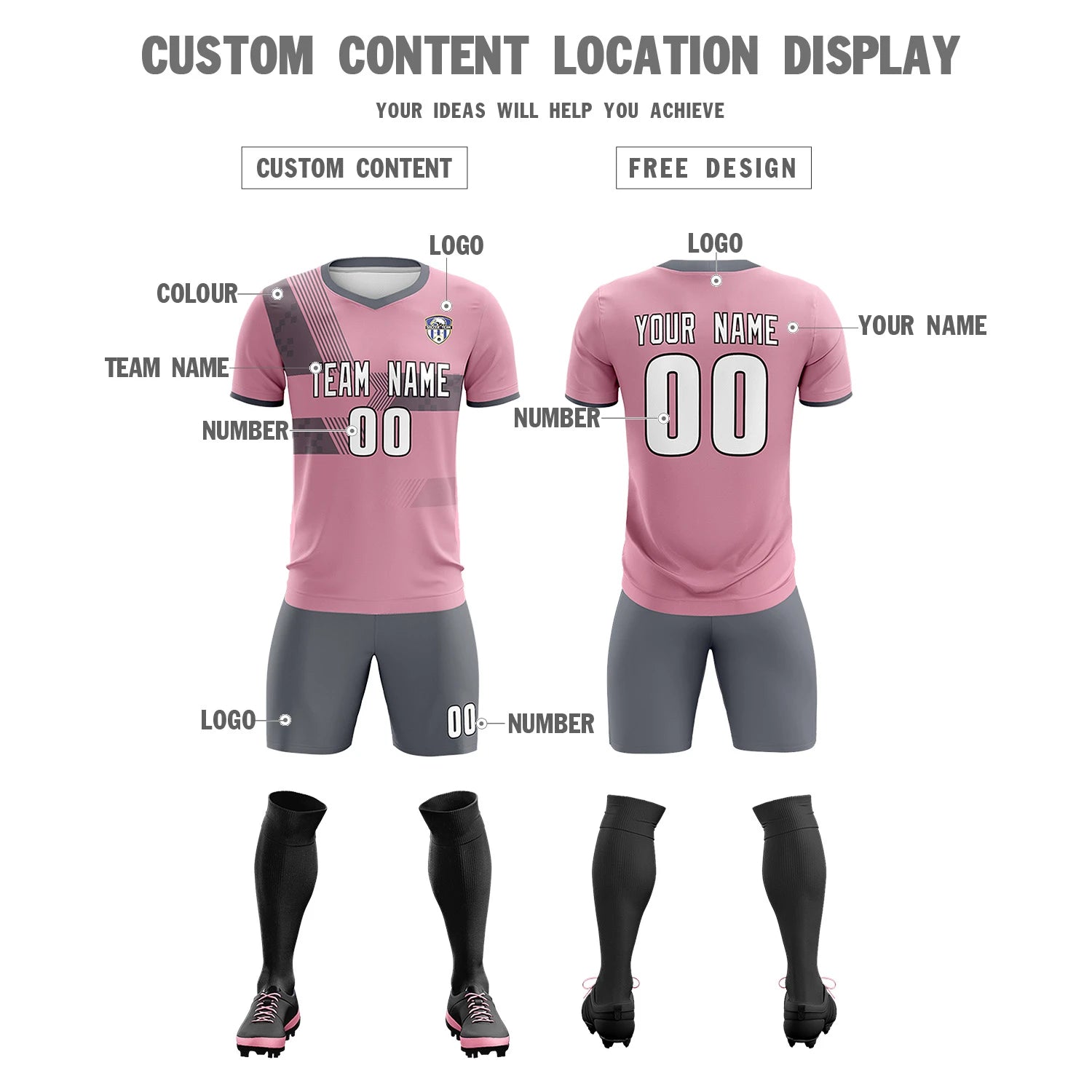 Custom Light Pink Gray Training Uniform For Men Soccer Sets Jersey