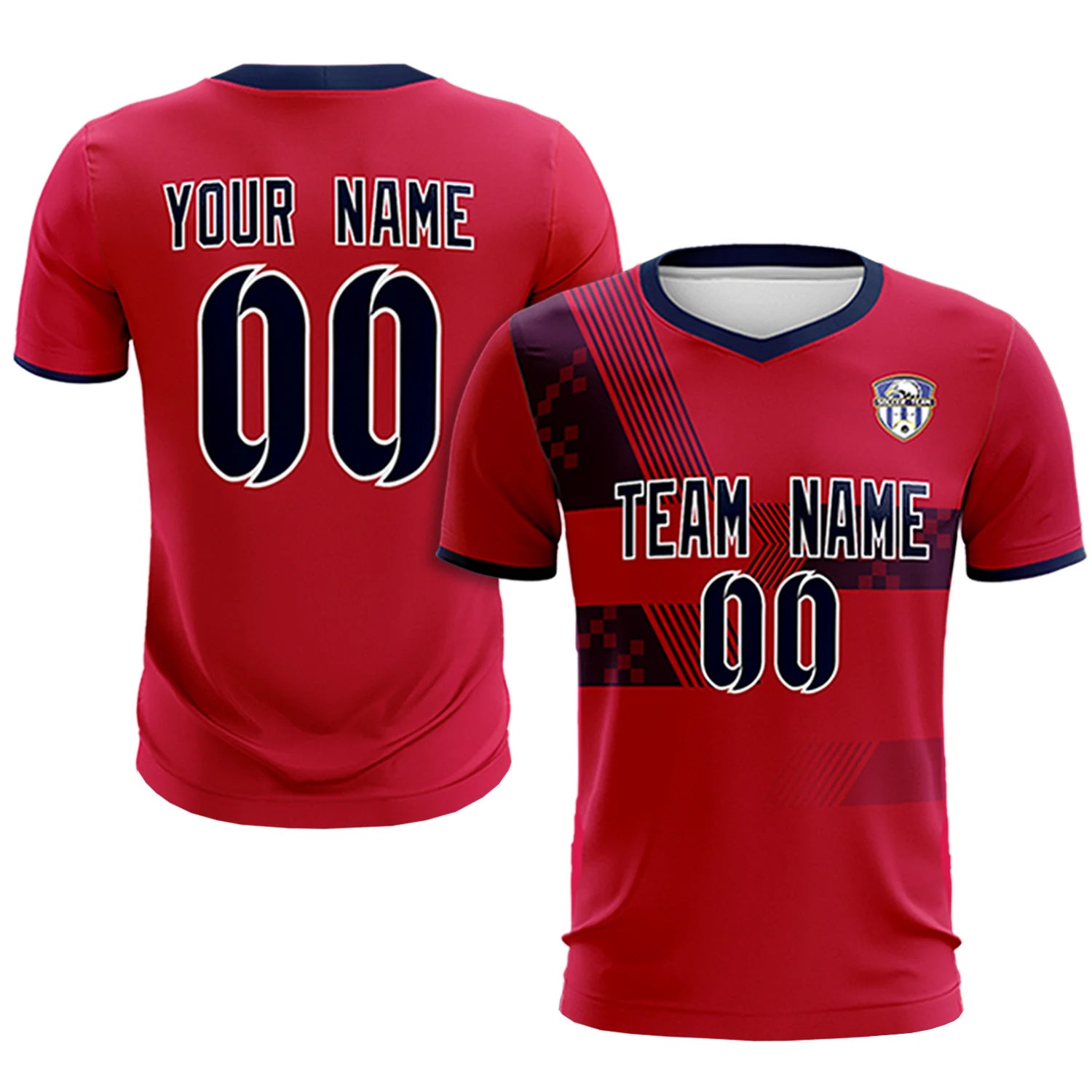 Custom Red Navy Training Uniform For Men Soccer Sets Jersey