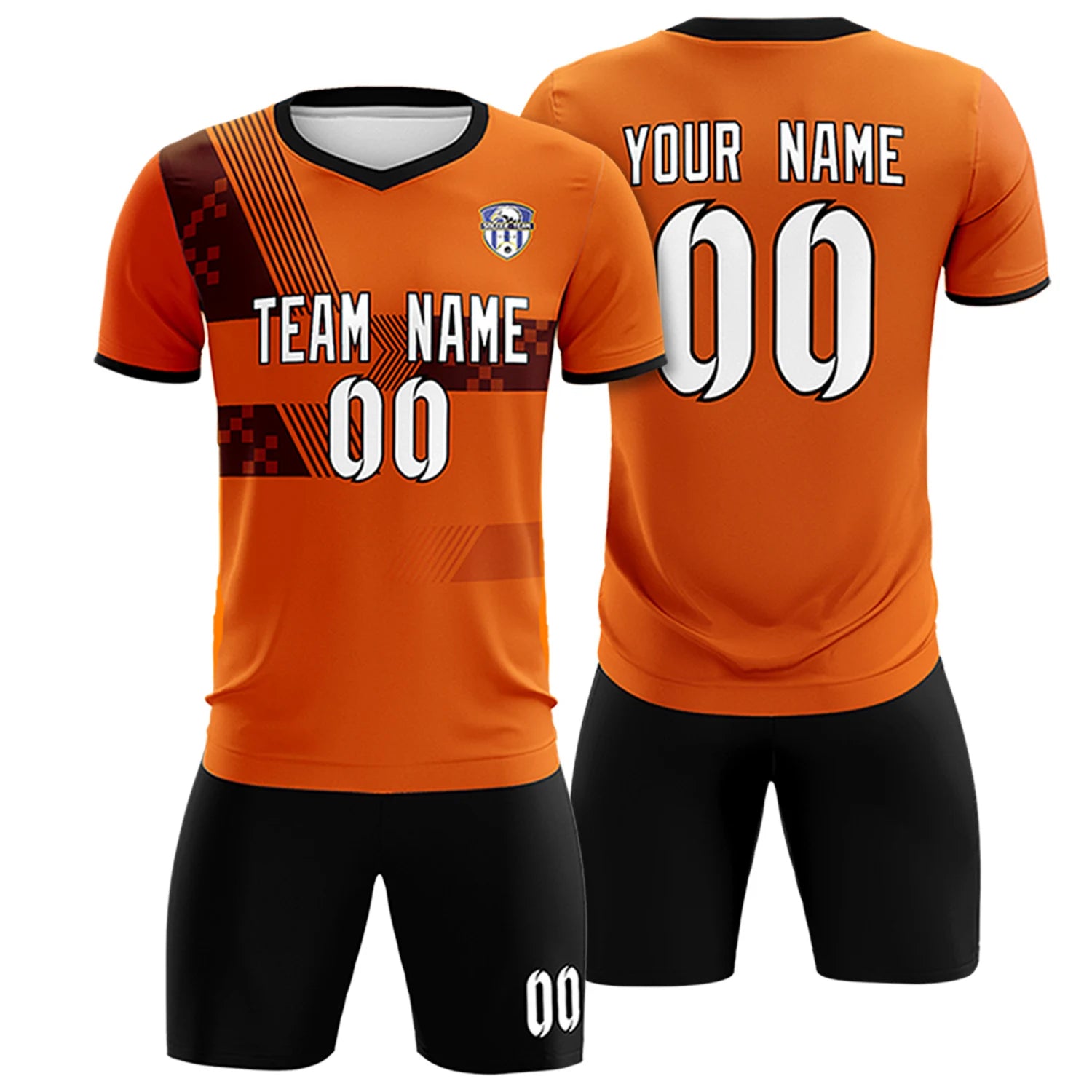 Custom Orange Black Training Uniform For Men Soccer Sets Jersey