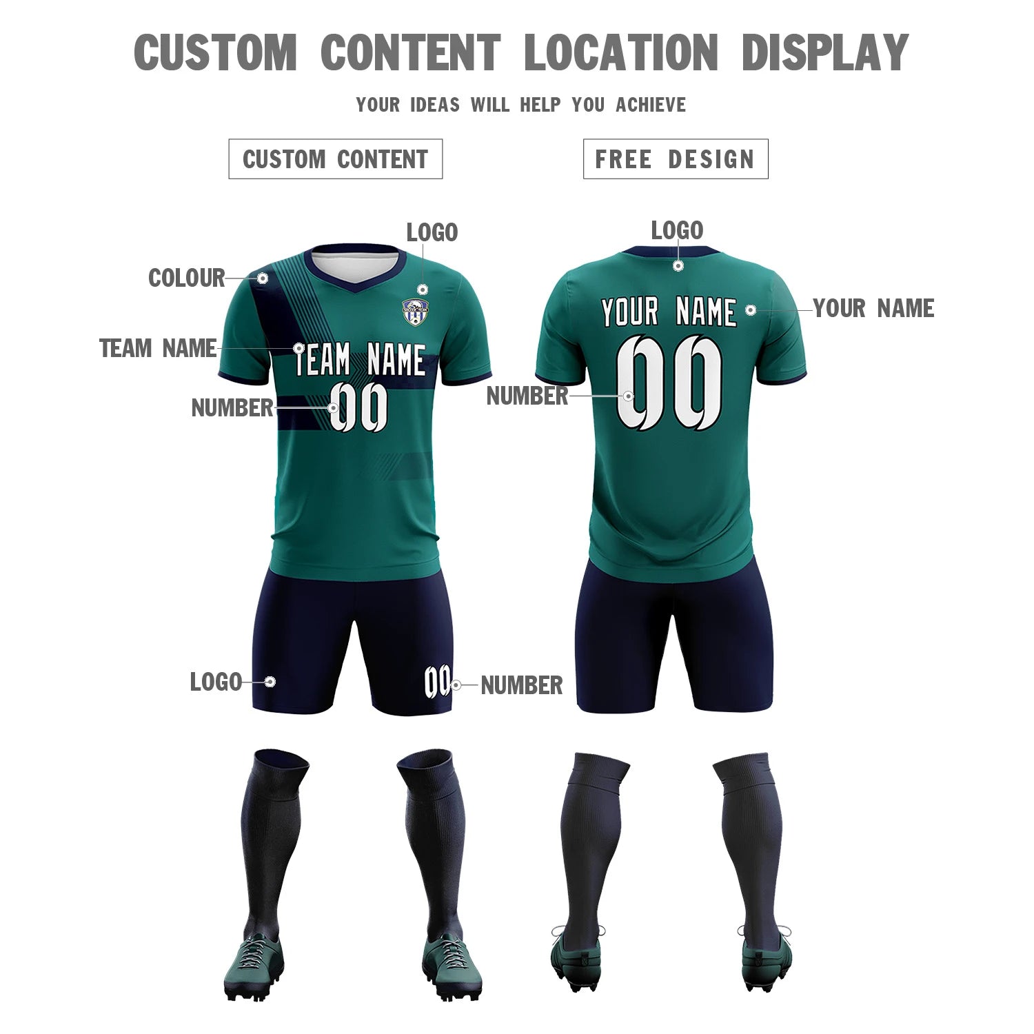 Custom Midnight Green Navy Training Uniform For Men Soccer Sets Jersey