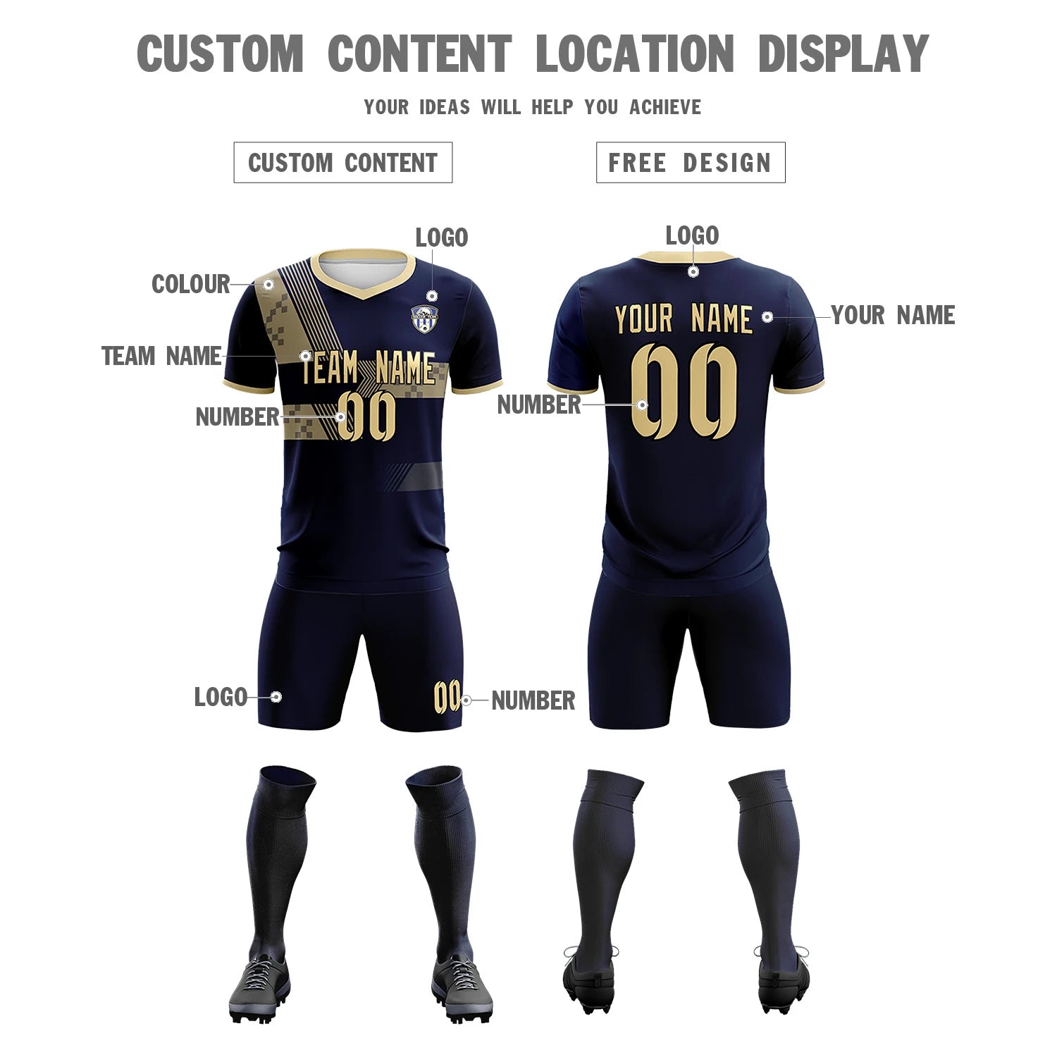 Custom Navy Khaki Training Uniform For Men Soccer Sets Jersey