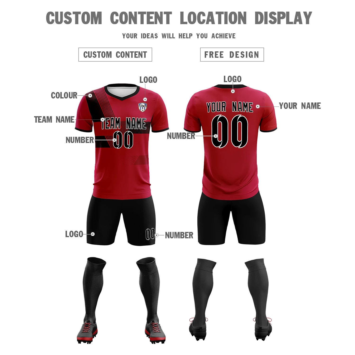 Custom Red Navy Training Uniform For Men Soccer Sets Jersey