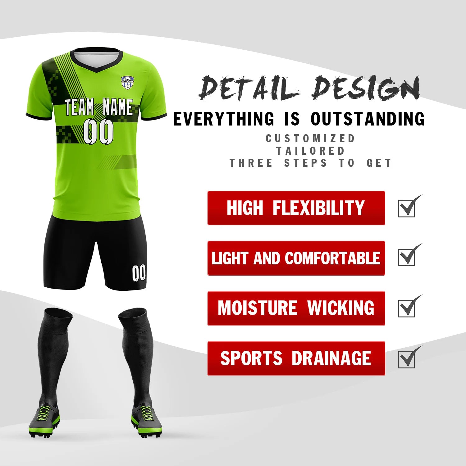 Custom Neon Green Black Training Uniform For Men Soccer Sets Jersey
