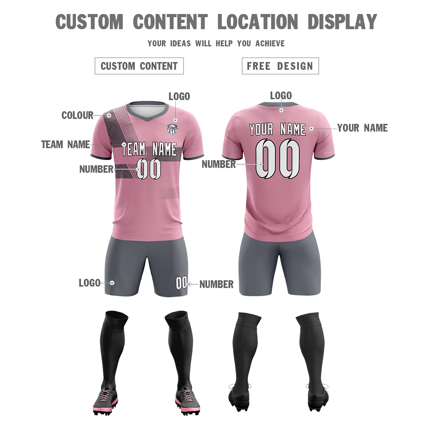 Custom Light Pink Gray Training Uniform For Men Soccer Sets Jersey