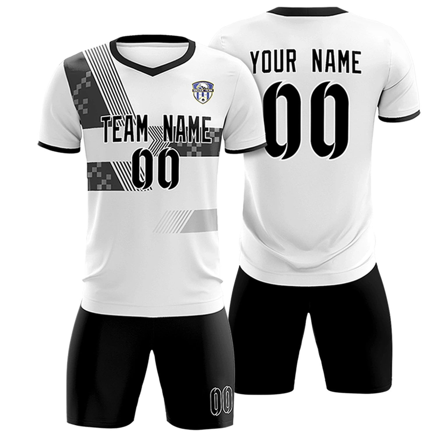 Custom White Black Training Uniform For Men Soccer Sets Jersey