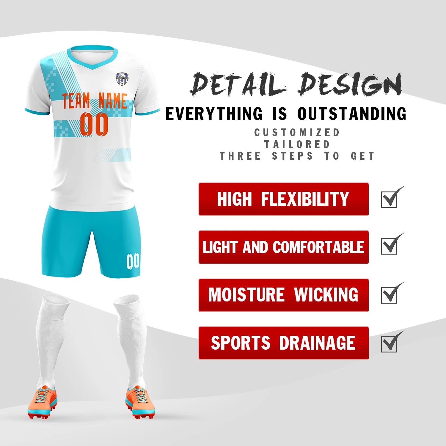 Custom White Aqua Training Uniform For Men Soccer Sets Jersey