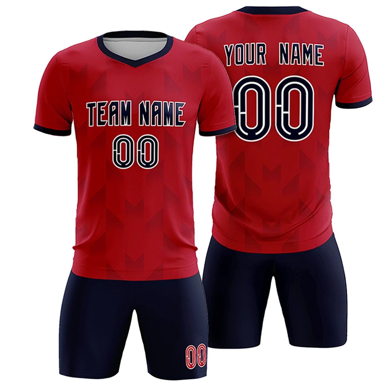 Custom Red Navy Men Uniform Soccer Sets Jersey
