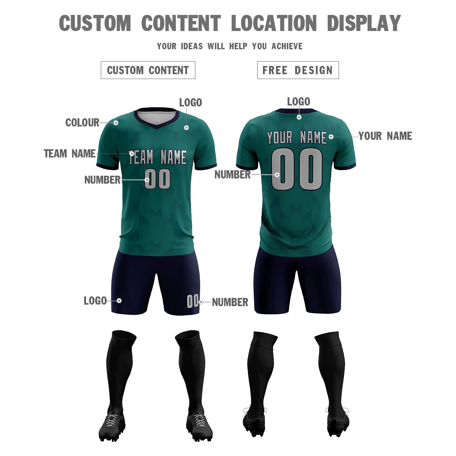 Custom Midnight Green Navy Men Uniform Soccer Sets Jersey