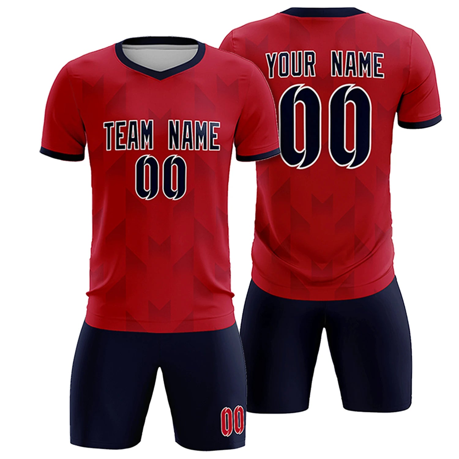 Custom Red Navy Men Uniform Soccer Sets Jersey