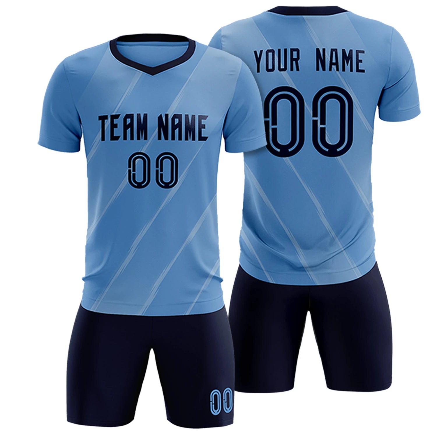 Custom Light Blue Navy Printing Sportswear Soccer Sets Jersey
