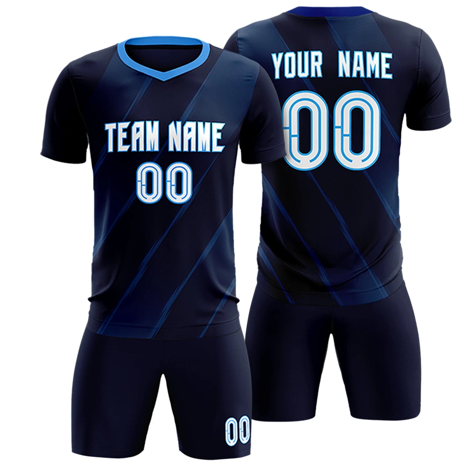 Custom Navy Powder Blue Printing Sportswear Soccer Sets Jersey