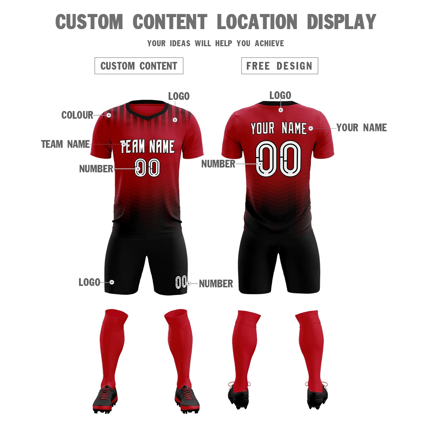 Custom Red Black Soft Training Uniform Soccer Sets Jersey