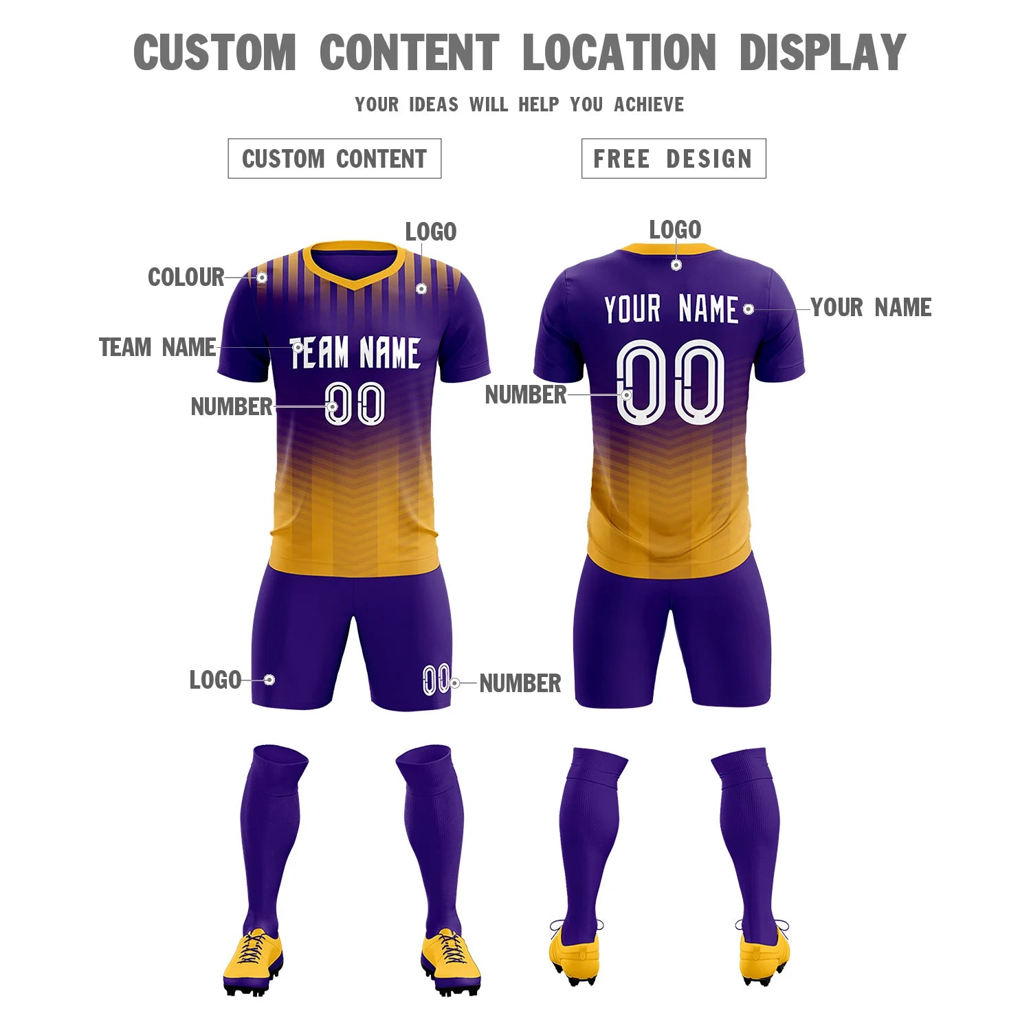 Custom Purple Yellow Soft Training Uniform Soccer Sets Jersey