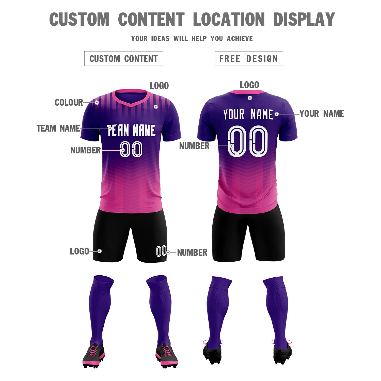 Custom Purple Pink Soft Training Uniform Soccer Sets Jersey