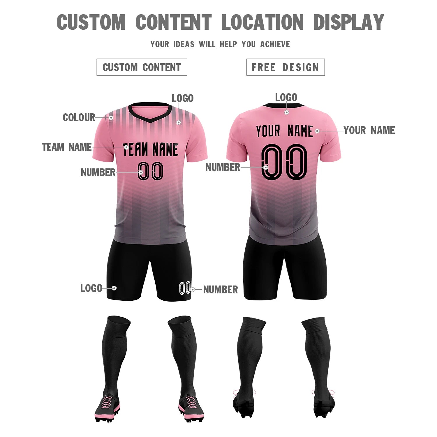 Custom Light Pink Gray Soft Training Uniform Soccer Sets Jersey