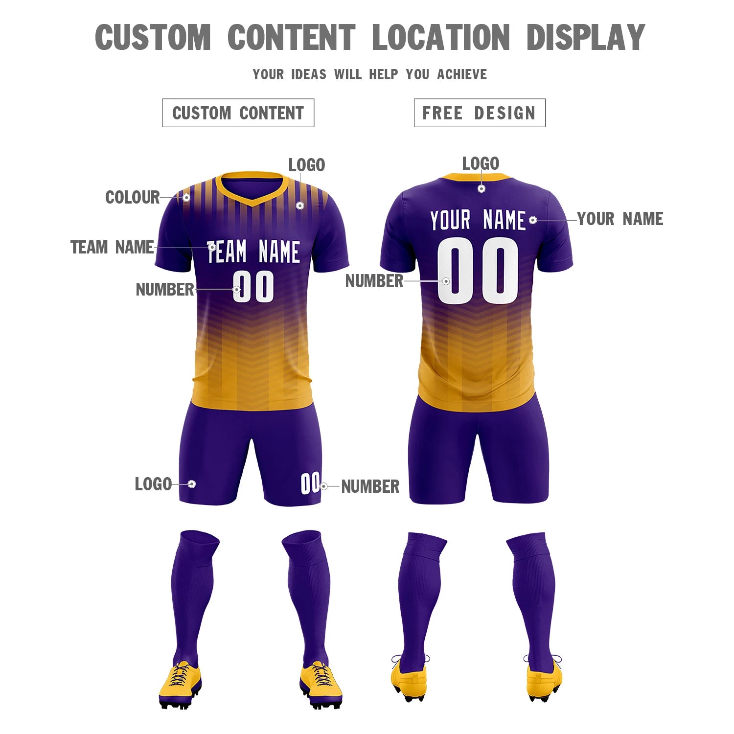 Custom Purple Yellow Soft Training Uniform Soccer Sets Jersey