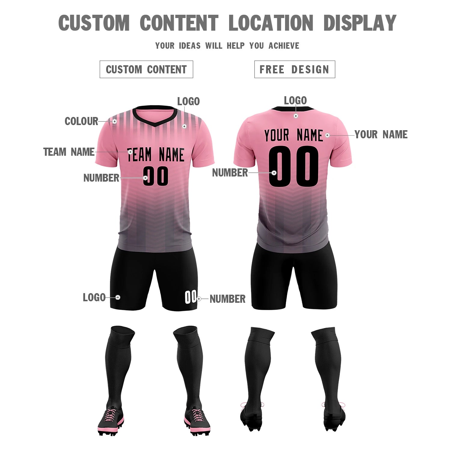 Custom Light Pink Gray Soft Training Uniform Soccer Sets Jersey