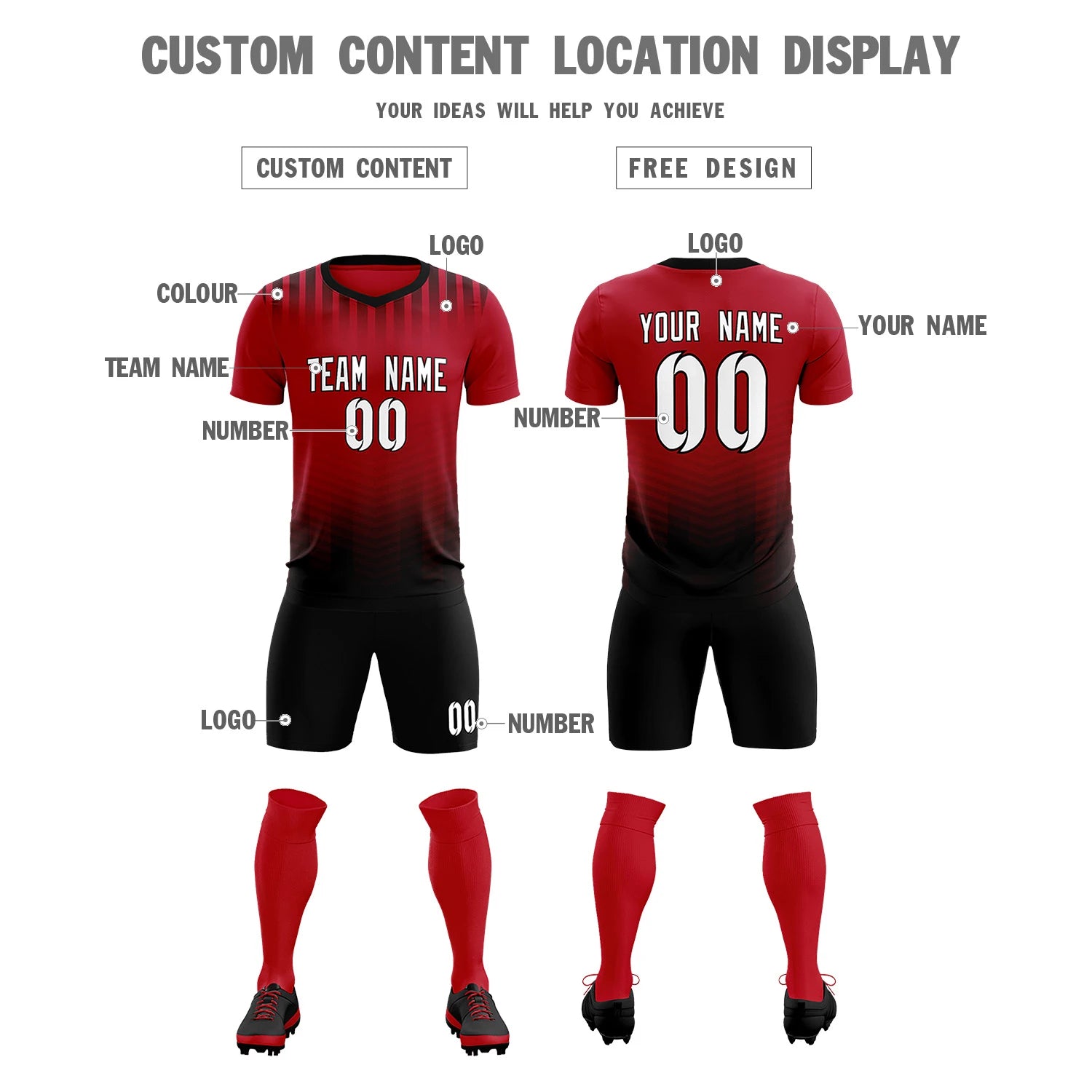 Custom Red Black Soft Training Uniform Soccer Sets Jersey