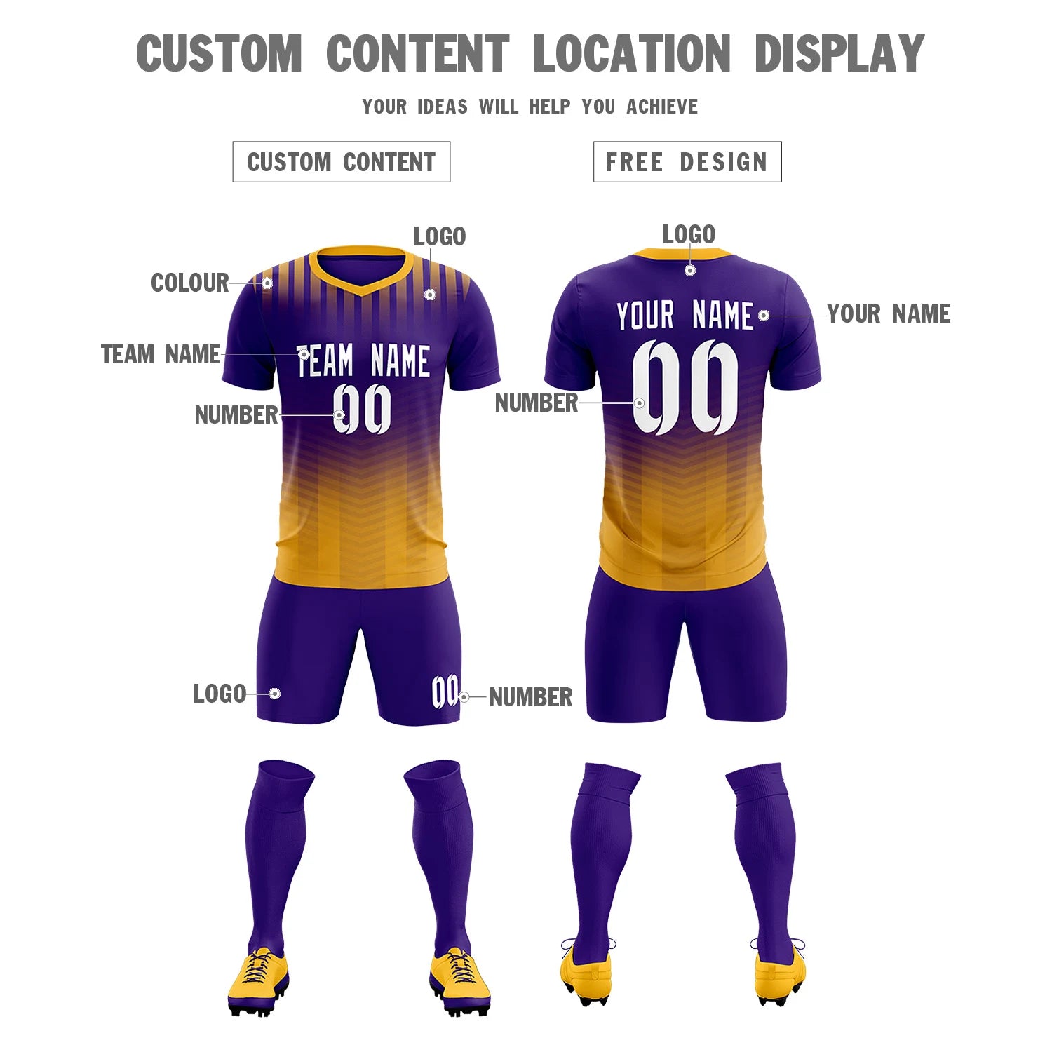 Custom Purple Yellow Soft Training Uniform Soccer Sets Jersey